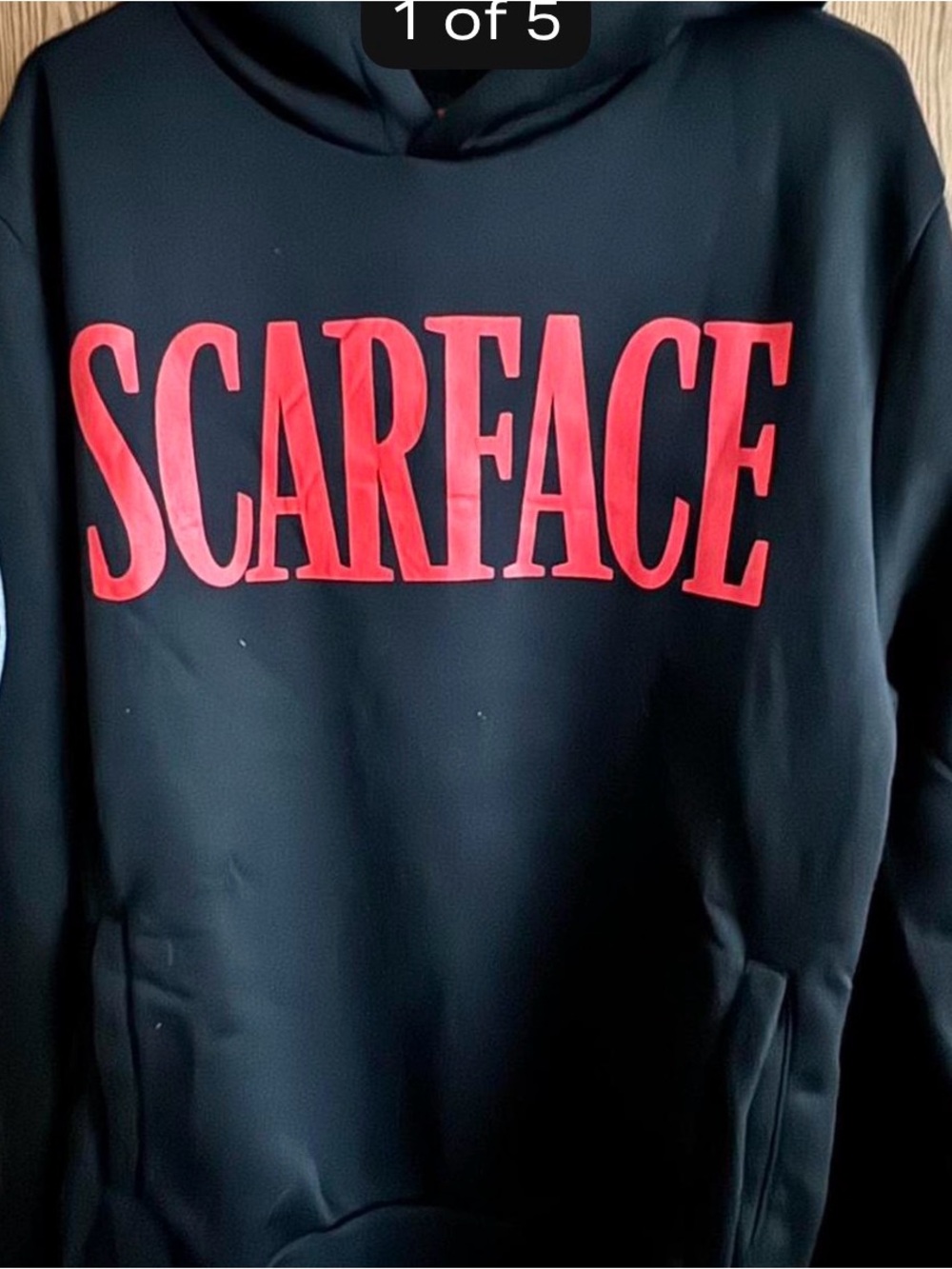 Reason Black Crewneck Sweater with Red SCARFACE Print